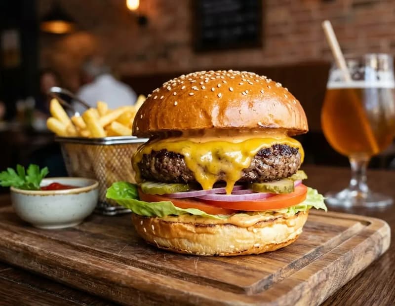 Hamburger + cips + kutu içecek