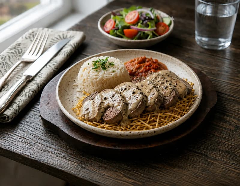 Patlıcanlı sarımsaklı soslu bonfile